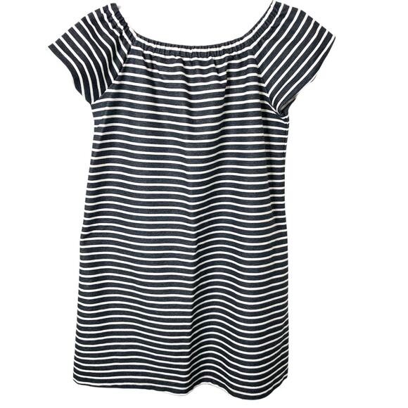 Madewell Melody Navy & White Striped Off The Shoulder Mini Dress Size Small - Picture 1 of 6